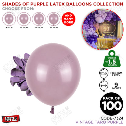 Taro Vintage Purple Latex Balloons Available In 9, 12, 18 & 36 Inch Sizes