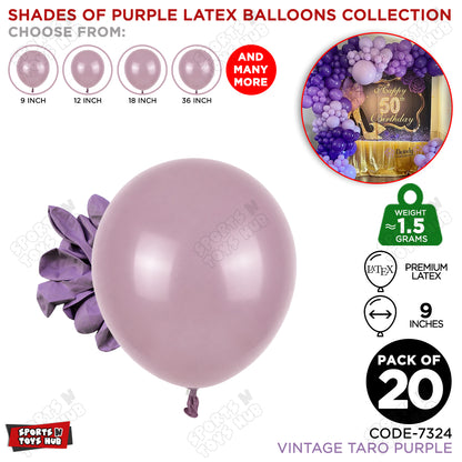 Taro Vintage Purple Latex Balloons Available In 9, 12, 18 & 36 Inch Sizes