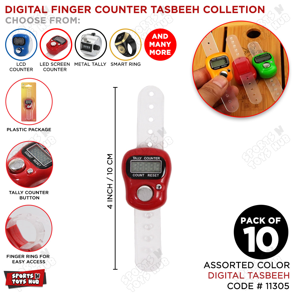 Digital Finger Hand Tally Counter Counting - Pack Of 10