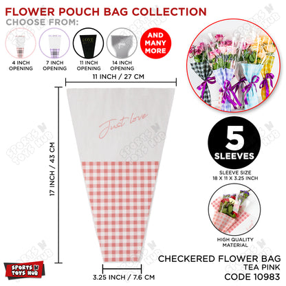 Checkered Plaids Printed BOPP Floral Sleeve Bags for Flower Bunch Packing - Pack of 5
