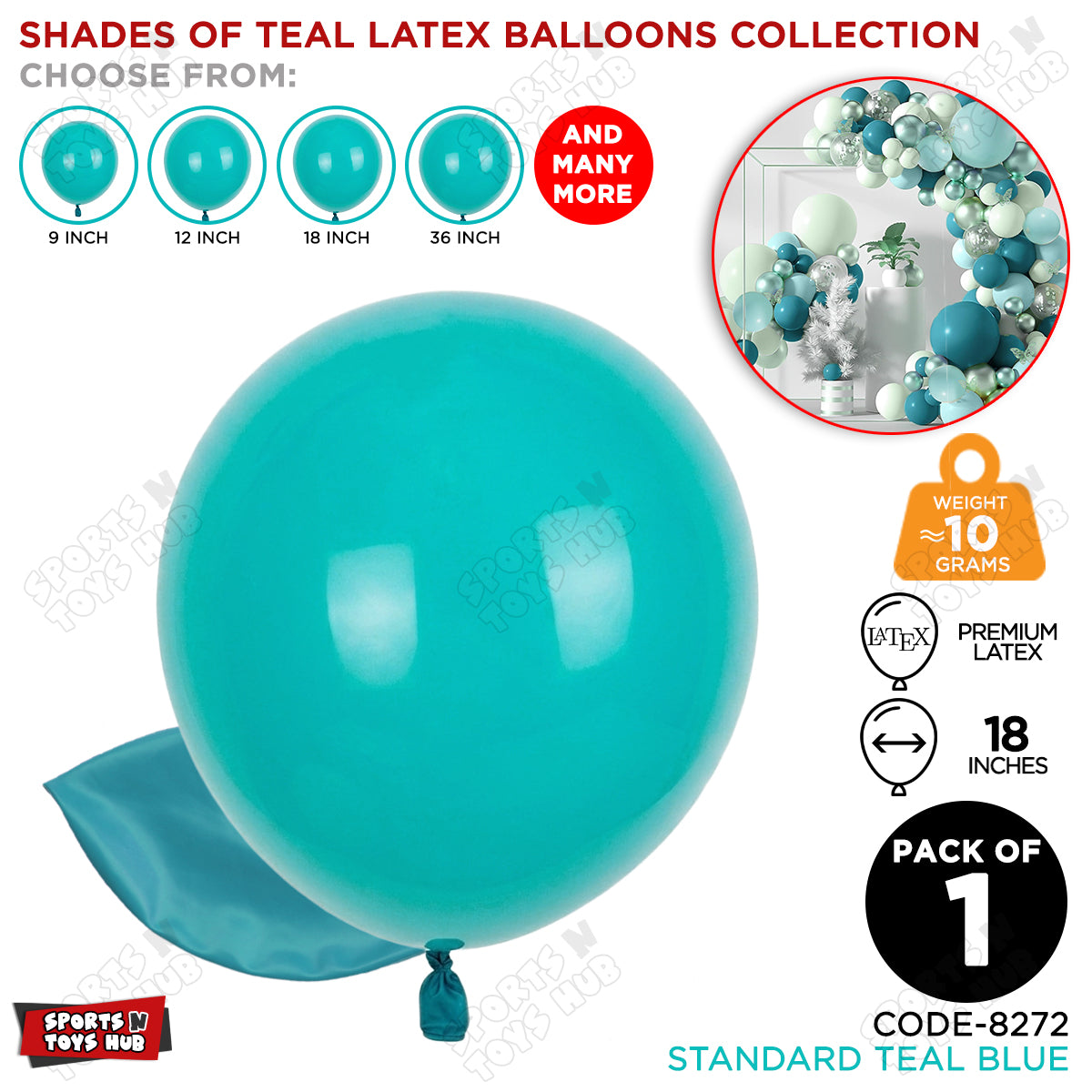 Teal Blue Latex Solid Balloons Available In 9, 12, 18 & 36 Inch Sizes