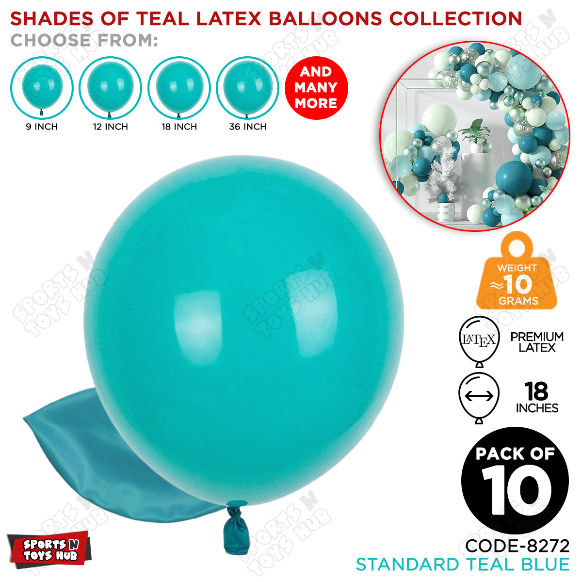 Teal Blue Latex Solid Balloons Available In 9, 12, 18 & 36 Inch Sizes