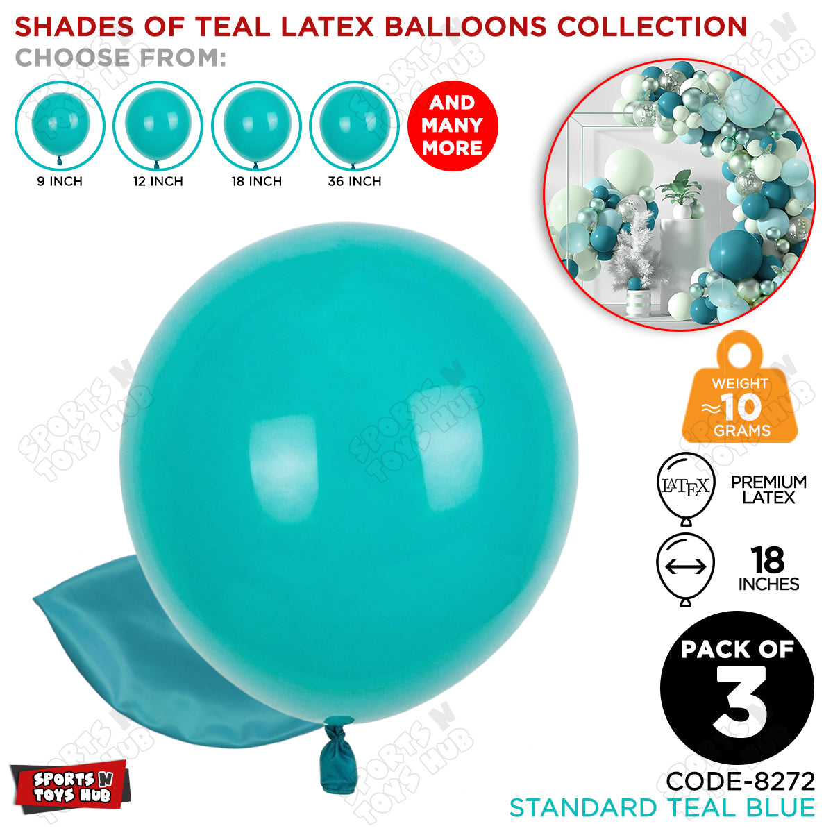 Teal Blue Latex Solid Balloons Available In 9, 12, 18 & 36 Inch Sizes