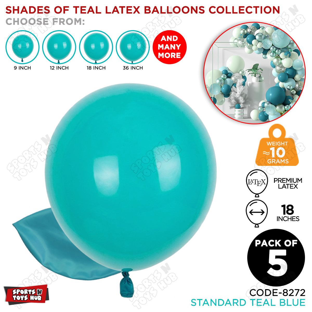 Teal Blue Latex Solid Balloons Available In 9, 12, 18 & 36 Inch Sizes