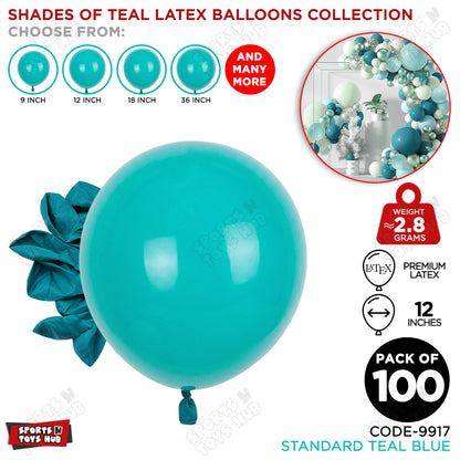 Teal Blue Latex Solid Balloons Available In 9, 12, 18 & 36 Inch Sizes