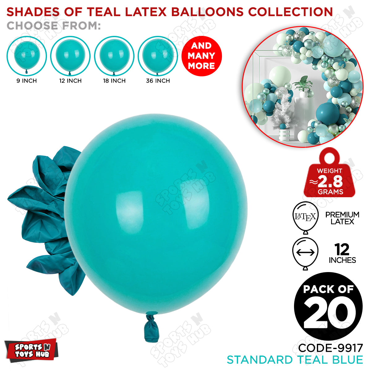 Teal Blue Latex Solid Balloons Available In 9, 12, 18 & 36 Inch Sizes
