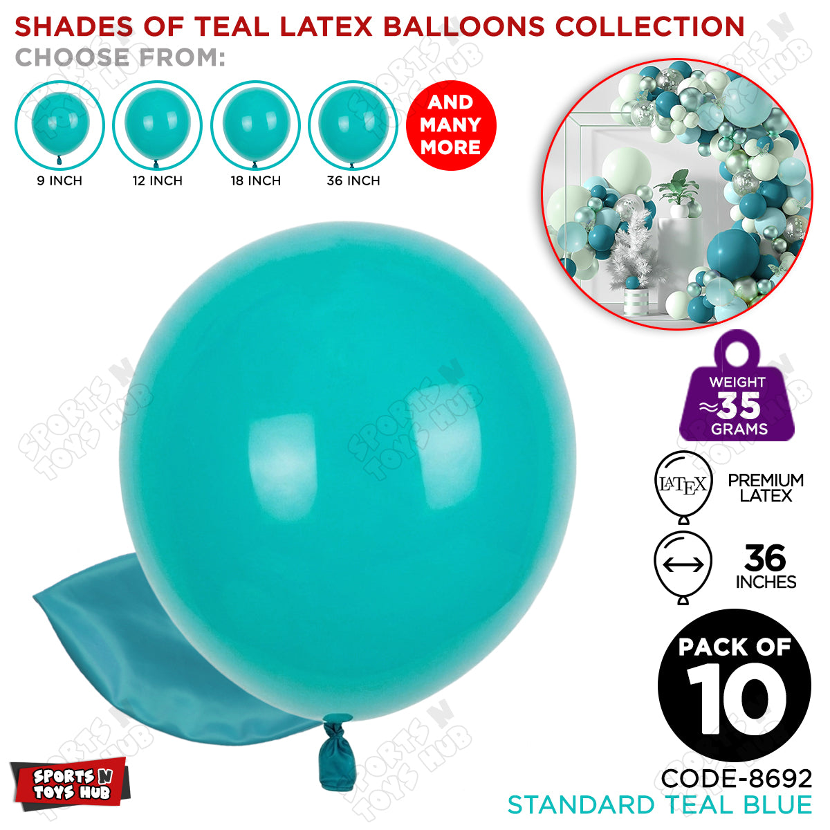 Teal Blue Latex Solid Balloons Available In 9, 12, 18 & 36 Inch Sizes