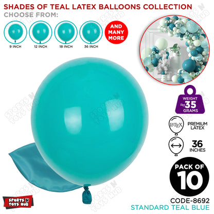 Teal Blue Latex Solid Balloons Available In 9, 12, 18 & 36 Inch Sizes