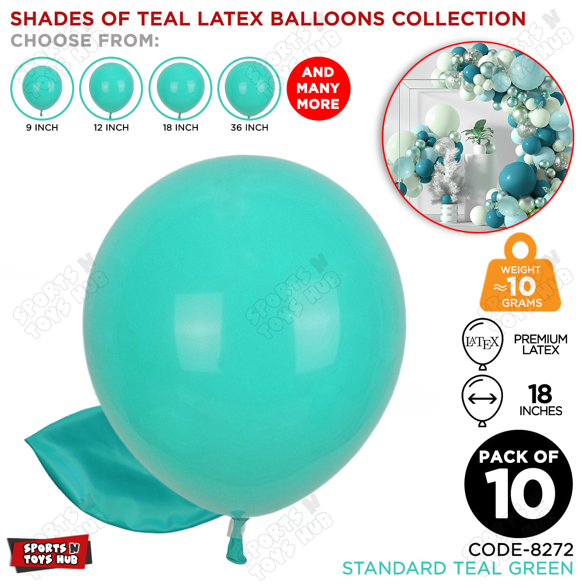 Teal Green Latex Solid Balloons Available In 9, 12, 18 & 36 Inch Sizes