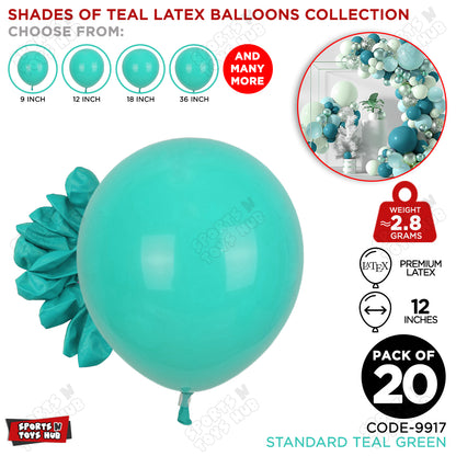 Teal Green Latex Solid Balloons Available In 9, 12, 18 & 36 Inch Sizes