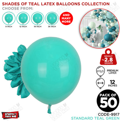 Teal Green Latex Solid Balloons Available In 9, 12, 18 & 36 Inch Sizes