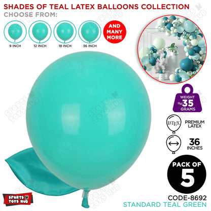 Teal Green Latex Solid Balloons Available In 9, 12, 18 & 36 Inch Sizes