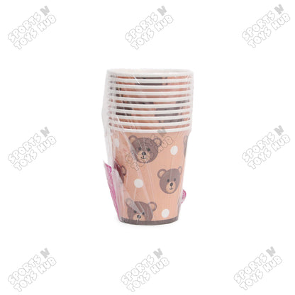 Teddy Bear Printed Cartoon Character Disposable Paper Glasses for Birthday Parties - Pack of 10