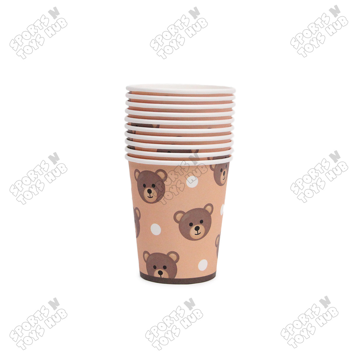 Teddy Bear Printed Cartoon Character Disposable Paper Glasses for Birthday Parties - Pack of 10