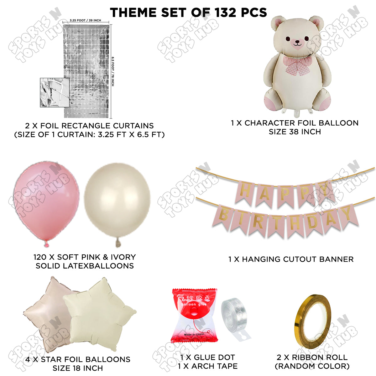 Vintage Teddy Bear Foil Balloon Set With Happy Birthday Card Banner Arch Theme