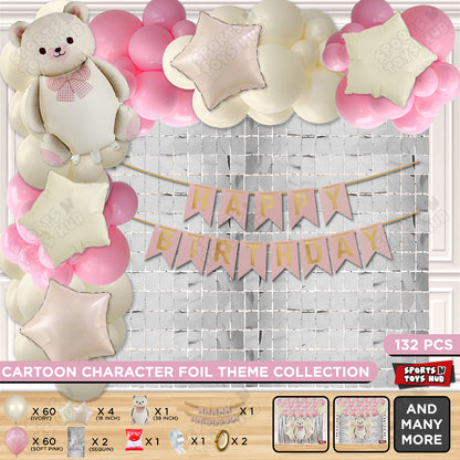 Vintage Teddy Bear Foil Balloon Set With Happy Birthday Card Banner Arch Theme