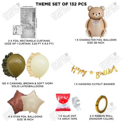 Teddy Bear Foil Balloon Set With Happy Birthday Cursive Banner Arch Theme
