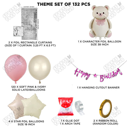 Vintage Teddy Bear Foil Balloon Set With Happy Birthday Card Banner Arch Theme