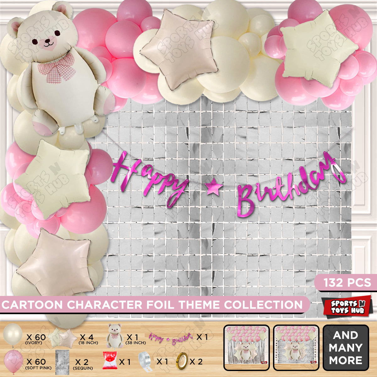 Vintage Teddy Bear Foil Balloon Set With Happy Birthday Card Banner Arch Theme