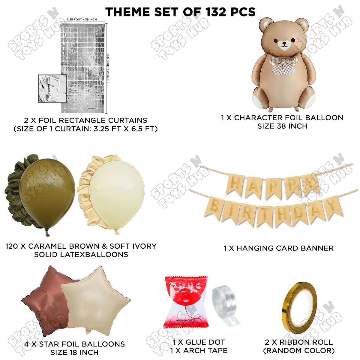 Teddy Bear Foil Balloon Set With Happy Birthday Card Banner Arch Theme