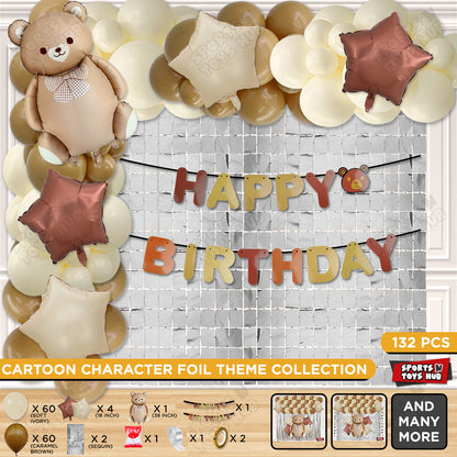 Teddy Bear Foil Balloon Set With Happy Birthday Card Banner Arch Theme