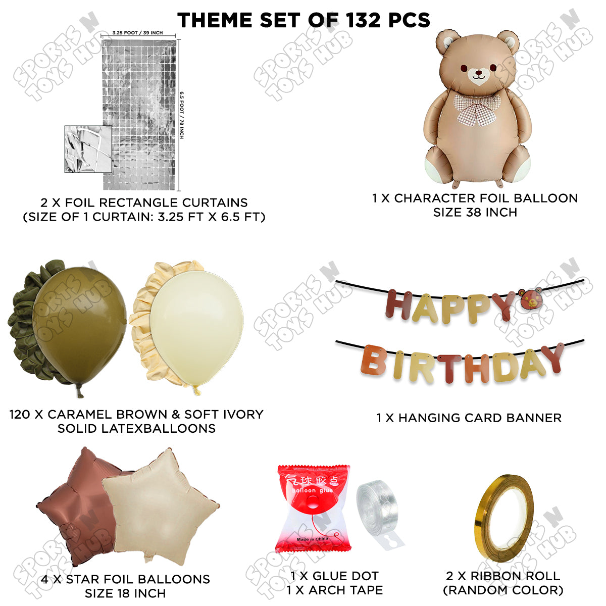 Teddy Bear Foil Balloon Set With Happy Birthday Card Banner Arch Theme