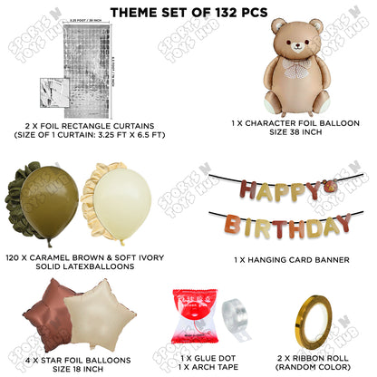 Teddy Bear Foil Balloon Set With Happy Birthday Card Banner Arch Theme