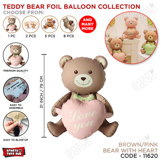 Cute Teddy Bear Foil Balloon Holding Love You Heart, Party Decoration