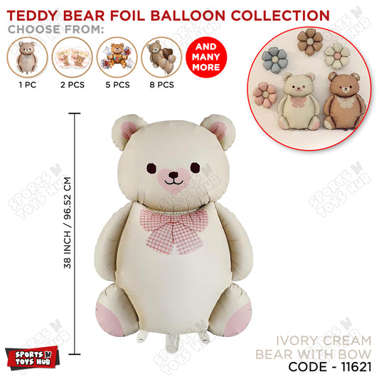 Matte Teddy Bear With Bow Print Foil Balloon for Baby Showers, Birthdays & Party Decorations