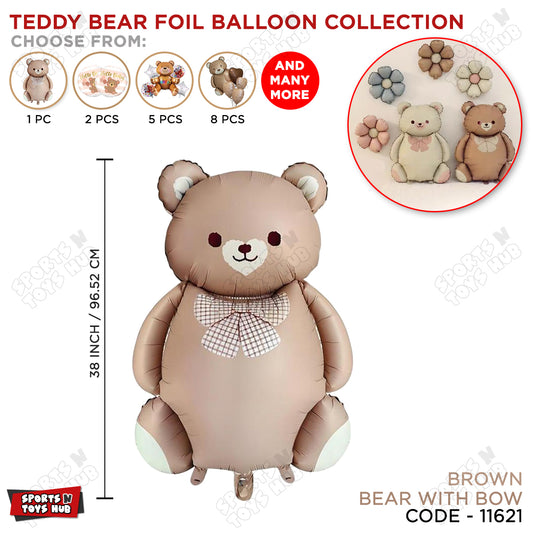 Matte Teddy Bear With Bow Print Foil Balloon for Baby Showers, Birthdays & Party Decorations