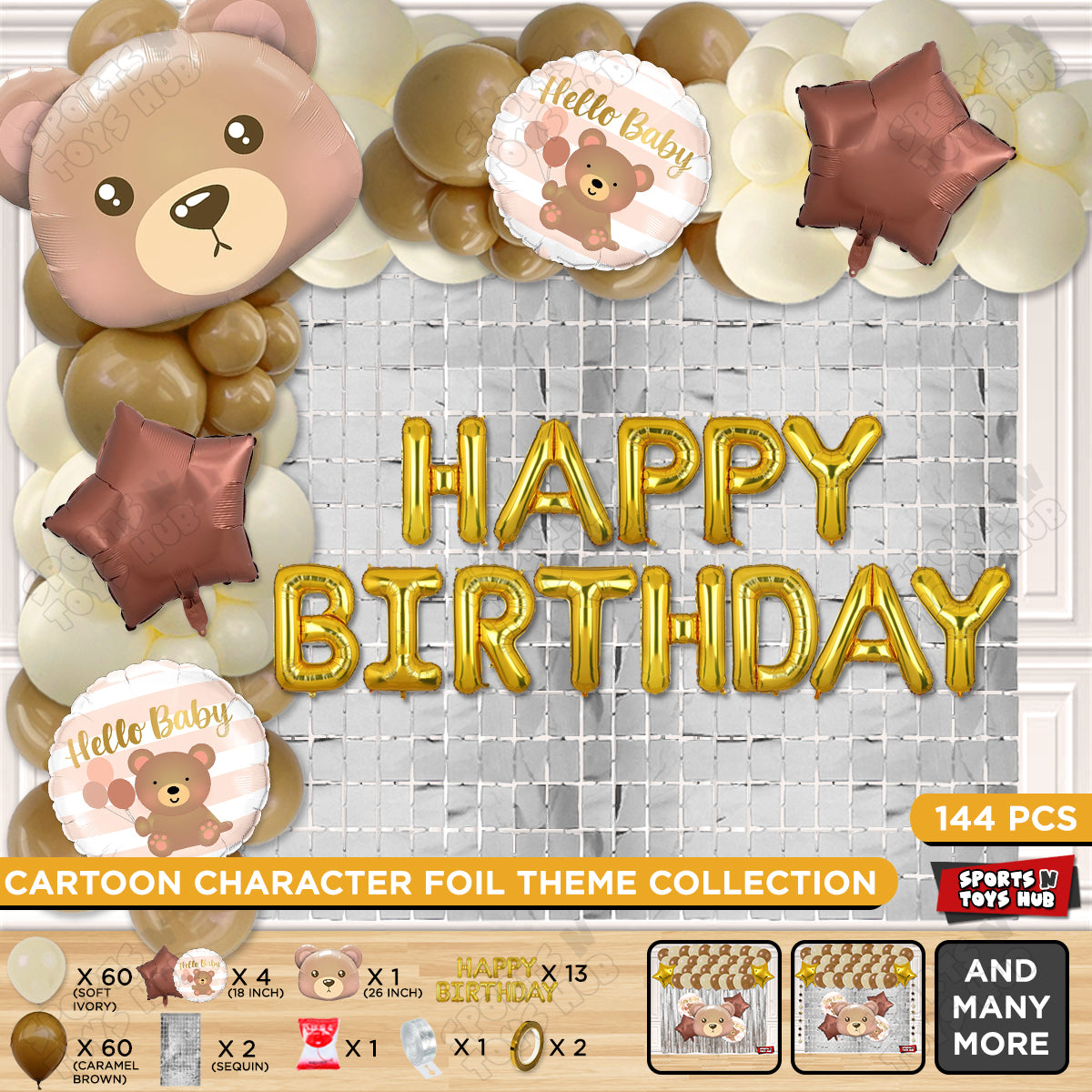 Teddy Bear Face Foil Balloon Set With Foil Letter Arch Theme