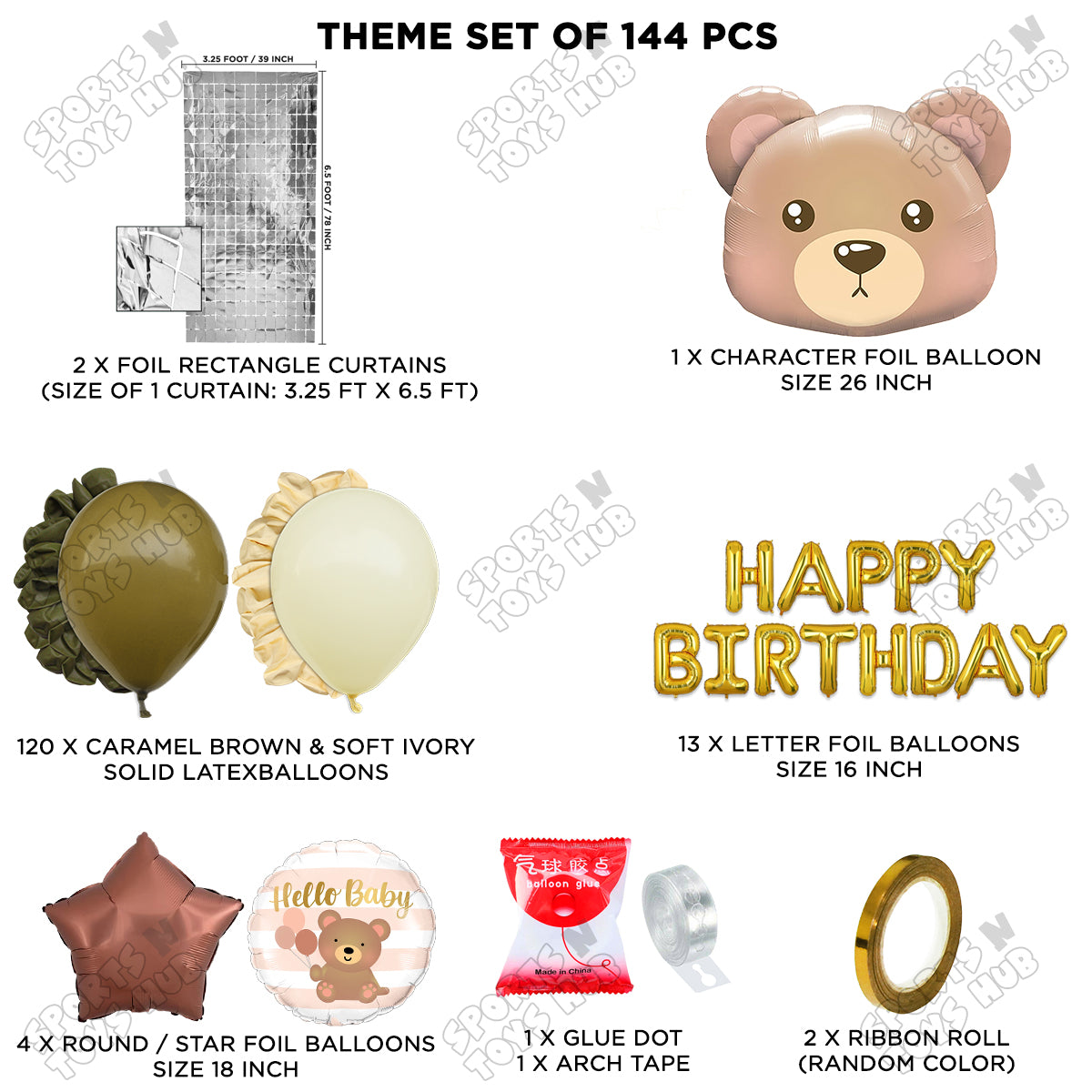 Teddy Bear Face Foil Balloon Set With Foil Letter Arch Theme