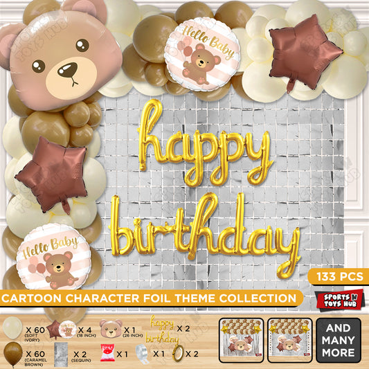 Teddy Bear Face Foil Balloon Set With Cursive Foil Letter Arch Theme