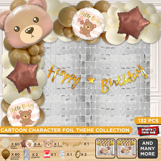 Teddy Bear Face Foil Balloon Set With Cursive Card Banner Arch Theme