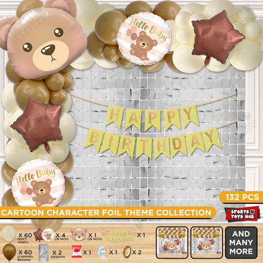 Teddy Bear Face Foil Balloon Set With Card Banner Arch Theme