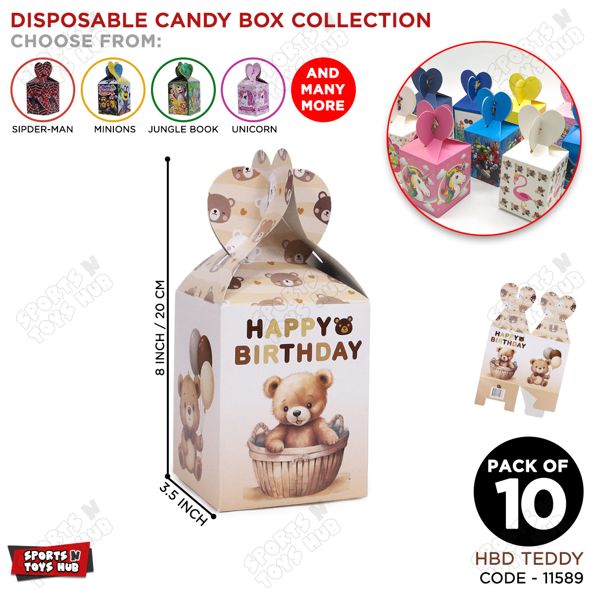 Teddy Bear Cartoon Printed Goodies Box - Pack Of 10