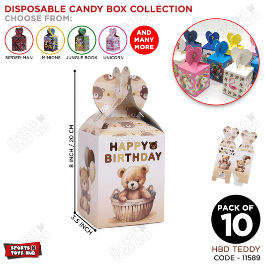 Teddy Bear Cartoon Printed Goodies Box - Pack Of 10