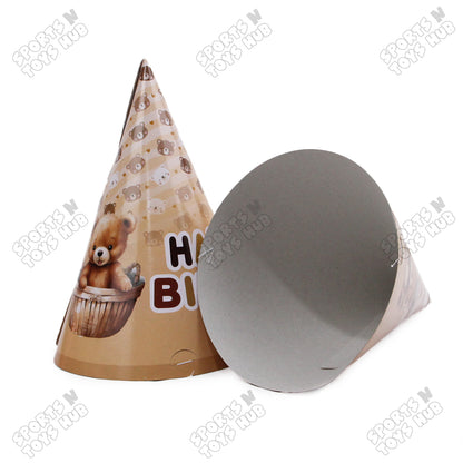 6 Pcs Happy Birthday Teddy Bear Printed Caps
