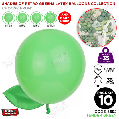 Tender Green Latex Macaron Balloons Available In 9, 12, 18 & 36 Inch Sizes