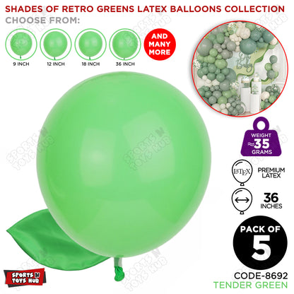 Tender Green Latex Macaron Balloons Available In 9, 12, 18 & 36 Inch Sizes