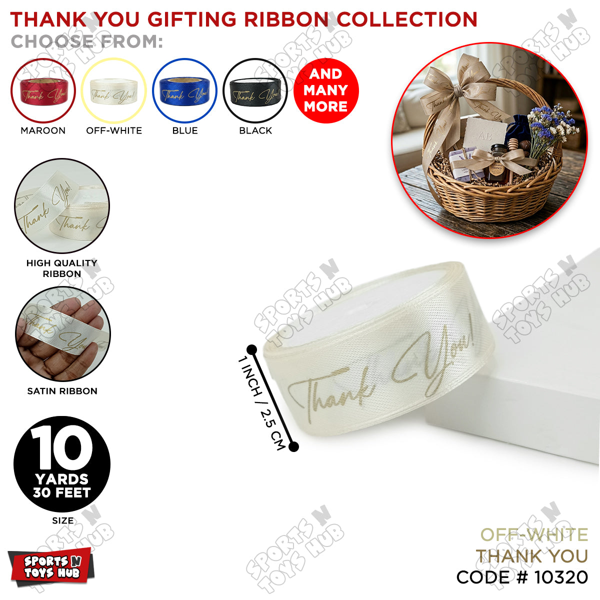 Thank You Printed Satin Ribbon - 1 Inch / 10 Yards