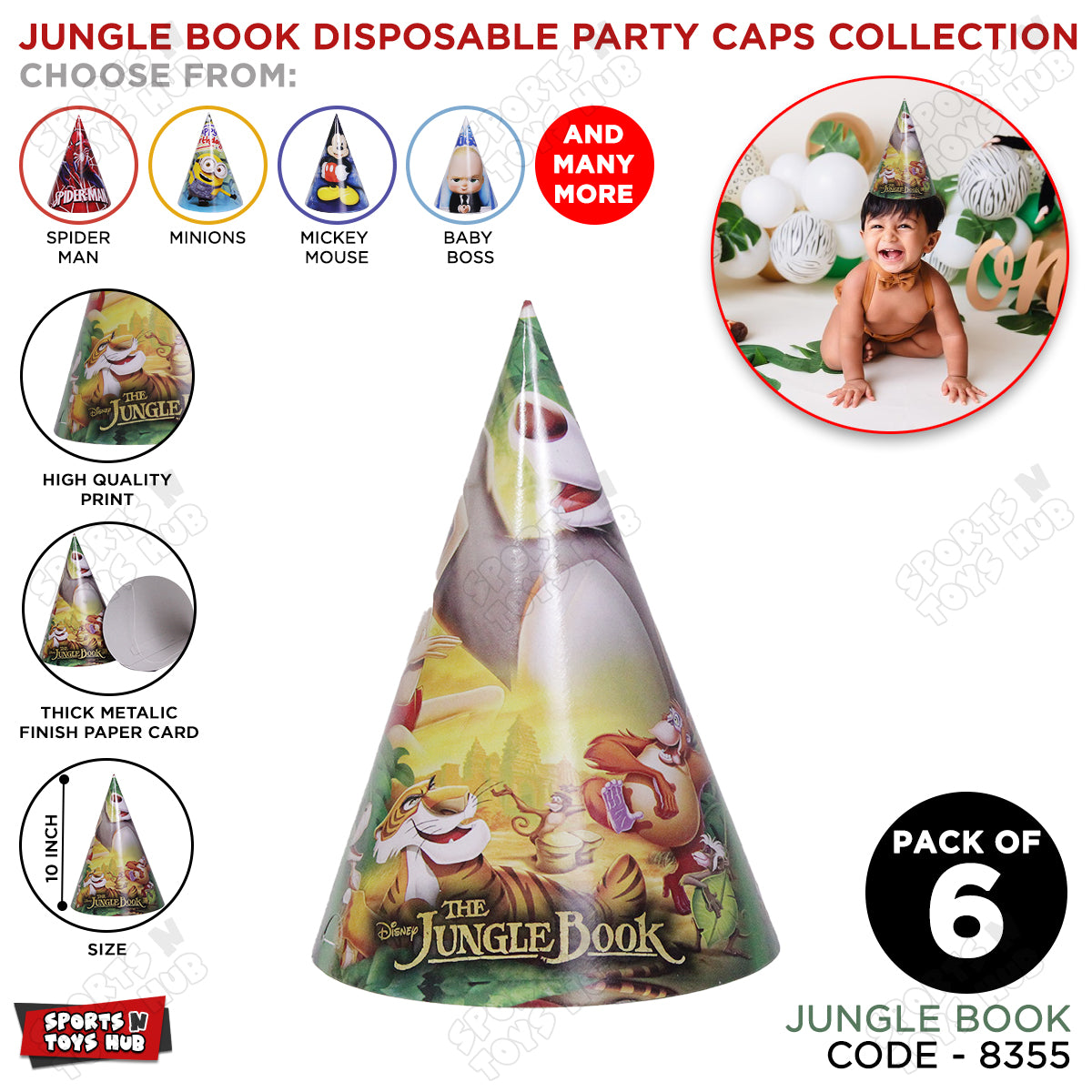 Jungle Book Cartoons Characters Caps - 6 Pcs