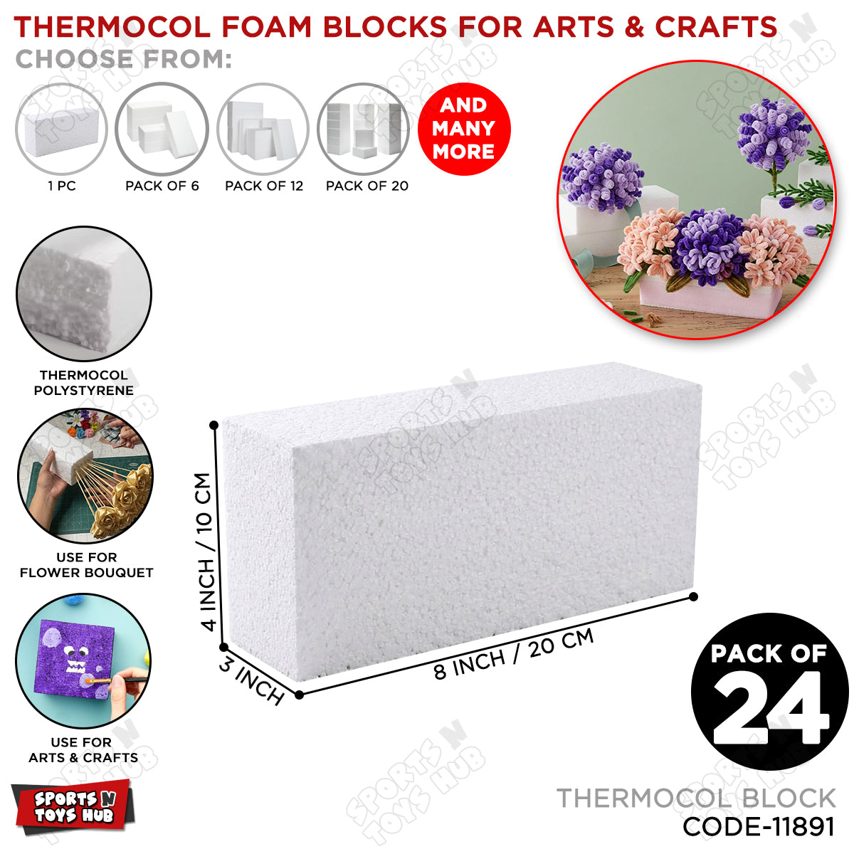 Thermocol Foam Blocks for Arts & Crafts – Lightweight Polystyrene Craft Blocks for DIY, School Projects & Floral Arrangements