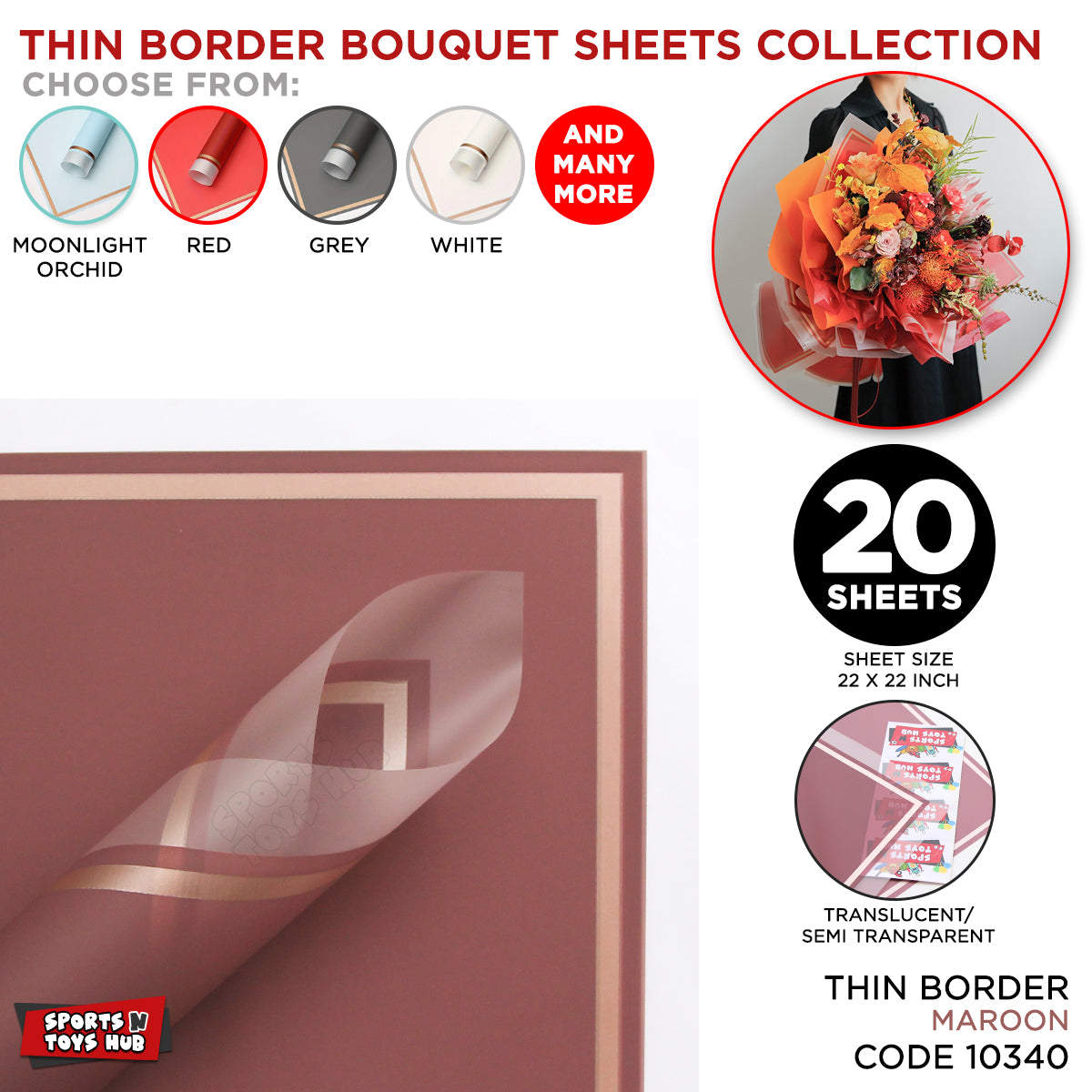 Triple Edge Thin Clear Border Translucent Flower Wrapping Bouquet Sheets