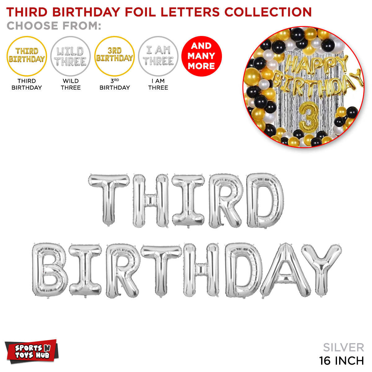 Third Birthday Silver Foil Letter Collection