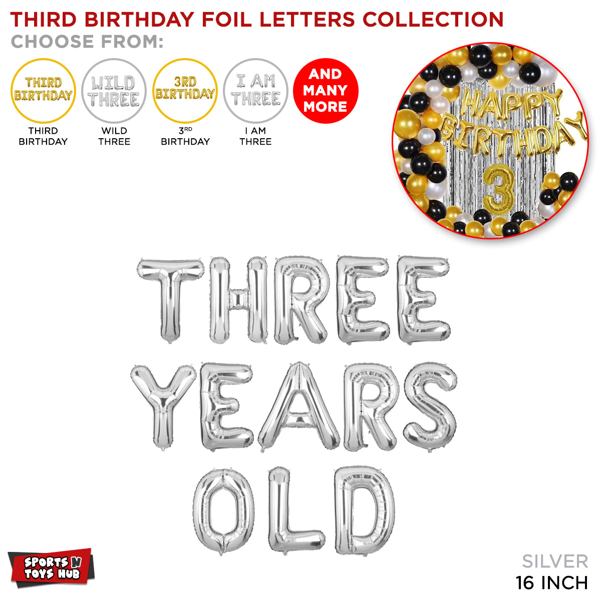 Third Birthday Silver Foil Letter Collection