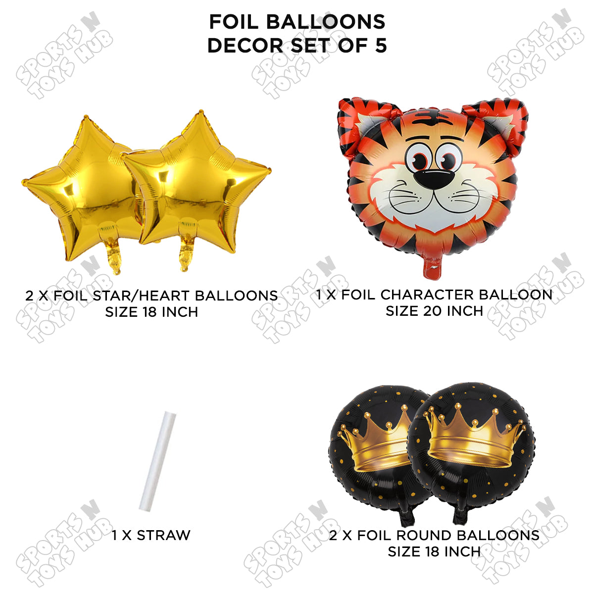 Tiger Jungle Safari Pack Of 5 Foil Balloon Set