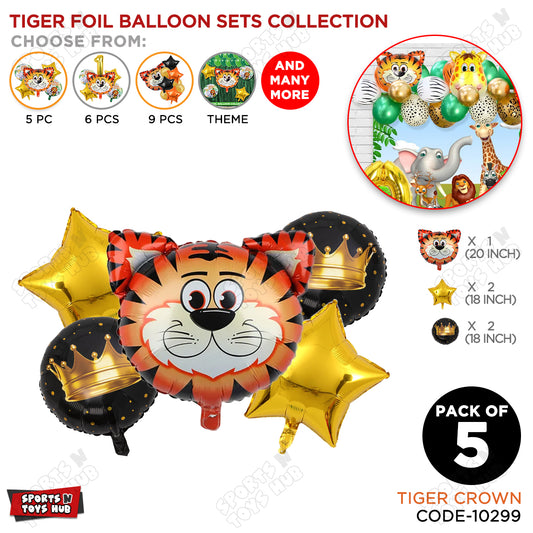 Tiger Jungle Safari Pack Of 5 Foil Balloon Set