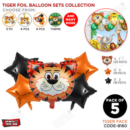 Jungle Safari Tiger  Pack Of 5 Foil Balloon Set