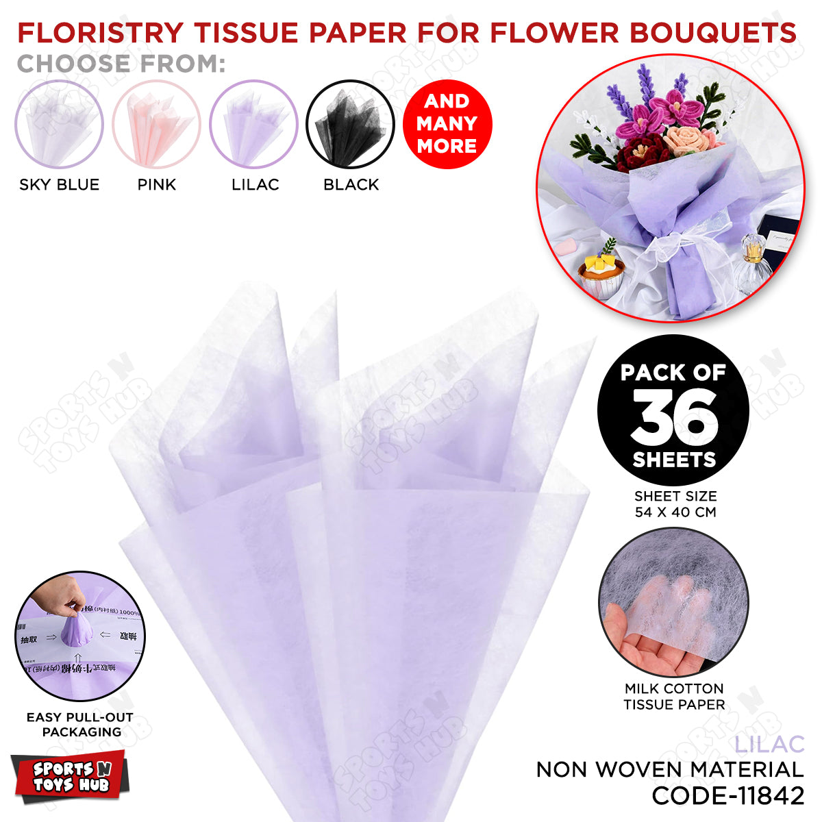 Translucent Milk Cotton Flower Wrapping Paper 36 Sheets (54 x 40cm) – Premium Florist Bouquet Packaging Paper for Fresh Flowers, Wedding Bouquets, Floral Arrangements & Gift Wrapping